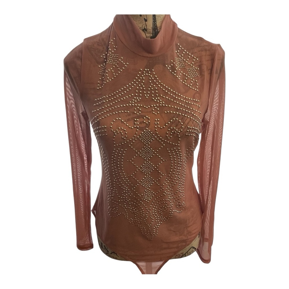 Iris Studded Sheer Bodysuit in Rose